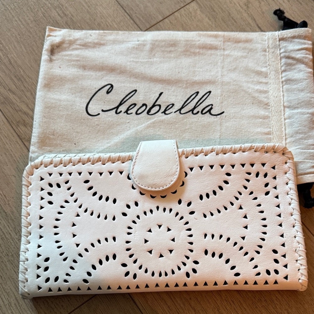 Cleobella White Laser-Cut Leather Wallet